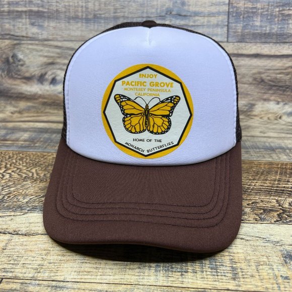 Pacific Grove Monterey California Monarch Butterfly Mens Trucker Hat Brown Cap - Picture 2 of 7